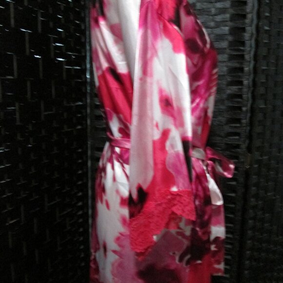 Linea Donatella Greer Satin Charmeuse Lace Trimmed Rose Robe NWT Sz S/M - Picture 6 of 7